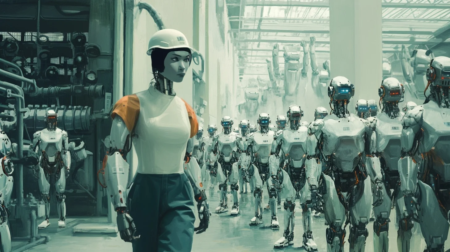 Many robots in a factory.