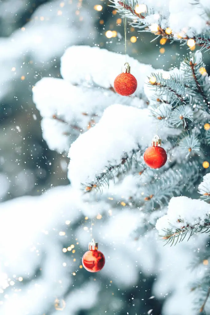 Ein Weihnachtsbaum mit Weihnachtskugeln.